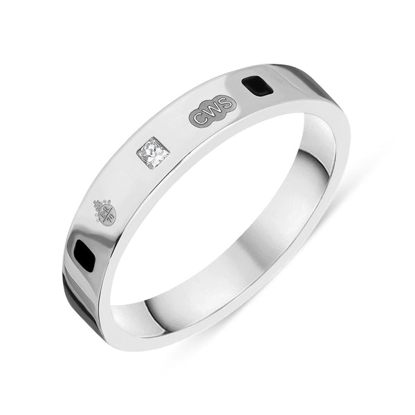 18ct White Gold Whitby Jet Diamond Jubilee Hallmark Collection Princess Cut 4mm ring, R1199_4_JFH
