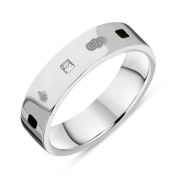 18ct White Gold Whitby Jet Diamond Jubilee Hallmark Collection Princess Cut 5mm ring, R1199_5_JFH