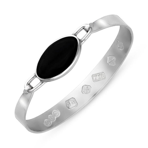 18ct White Gold Whitby Jet Jubilee Hallmark Collection Wide Oval Bangle, B020_JFH