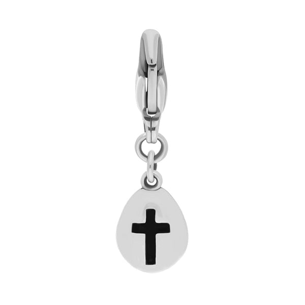 18ct White Gold Whitby Jet Pear Shaped Cross Clip Charm, G664.