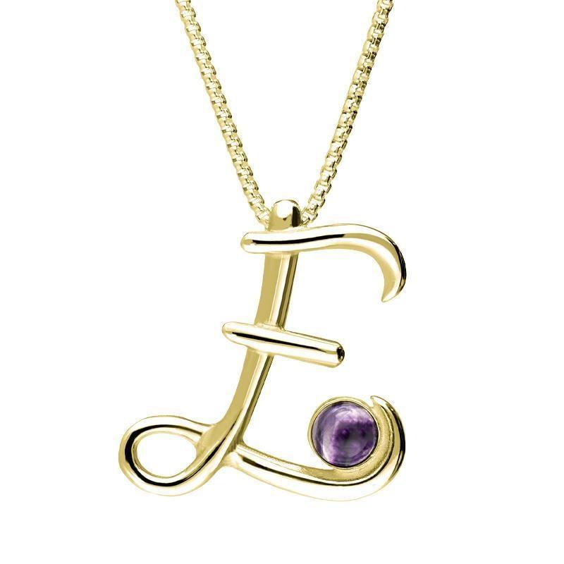 18ct Yellow Gold Blue John Love Letters Initial E Necklace, P3452.