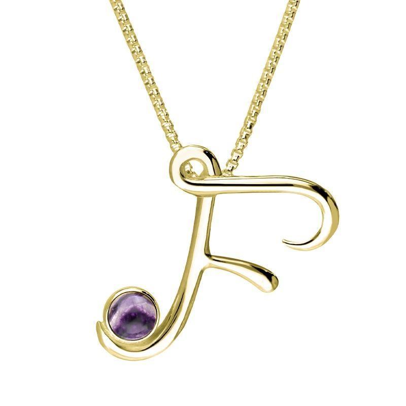 18ct Yellow Gold Blue John Love Letters Initial F Necklace, P3453.