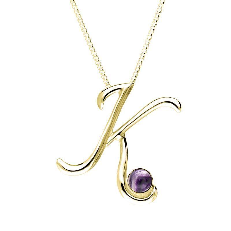 18ct Yellow Gold Blue John Love Letters Initial K Necklace, P3458.