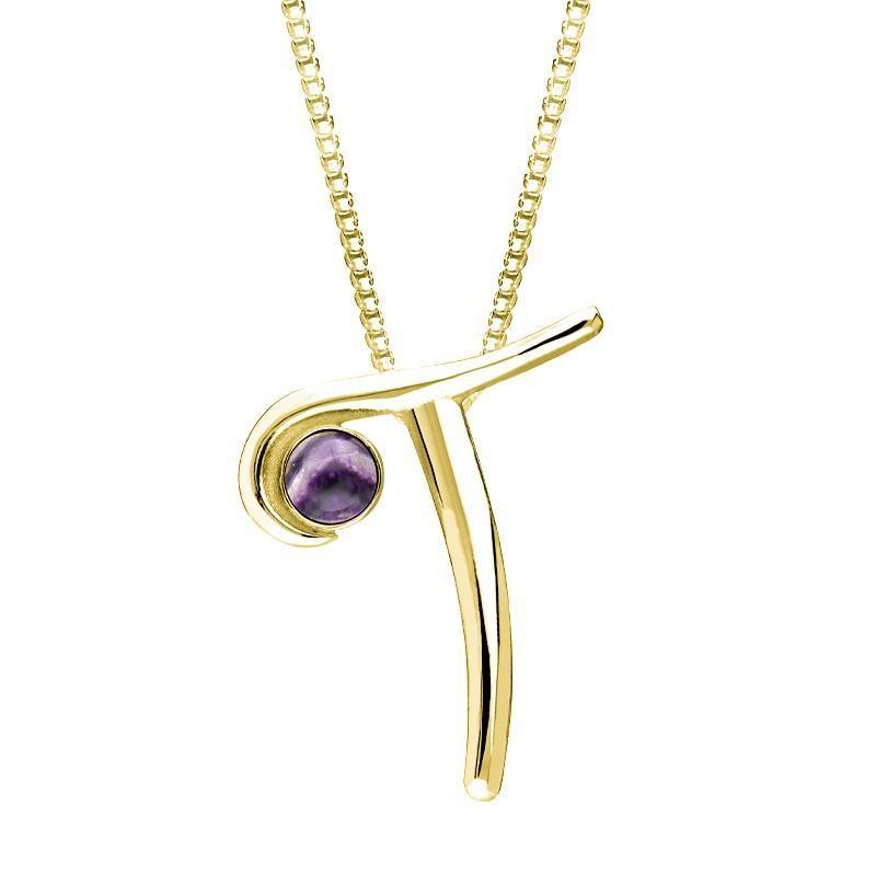 18ct Yellow Gold Blue John Love Letters Initial T Necklace, P3467.