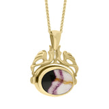 18ct Yellow Gold Blue John Mother Of Pearl Double Sided Oval Swivel Fob Necklace, P104_4_3.