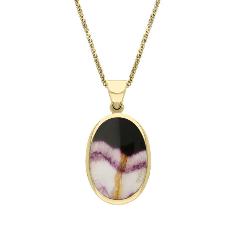 18ct Yellow Gold Blue John White Mother Of Pearl Small Double Sided Fob Necklace, P832.