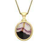 18ct Yellow Gold Blue John White Mother Of Pearl Small Double Sided Oval Fob Necklace, P219_2.