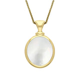 18ct Yellow Gold Blue John White Mother Of Pearl Small Double Sided Oval Fob Necklace, P219.
