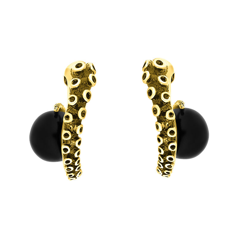 18ct Yellow Gold Whitby Jet Tentacle Hoop Earrings, E2462.