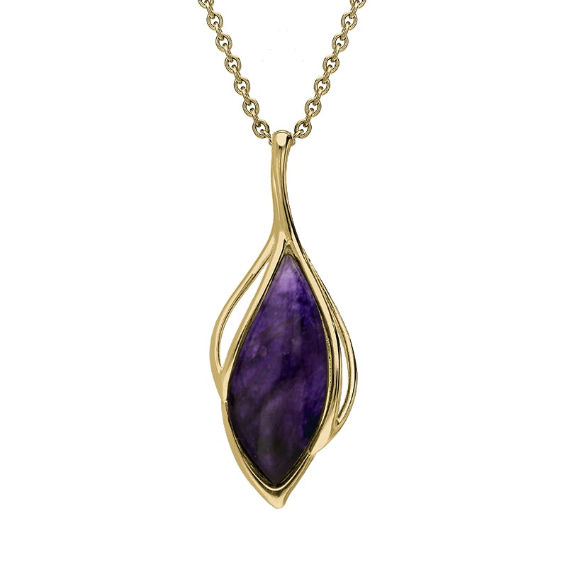 18ct Yellow Gold Blue John Open Marquise Shaped Necklace, P3370