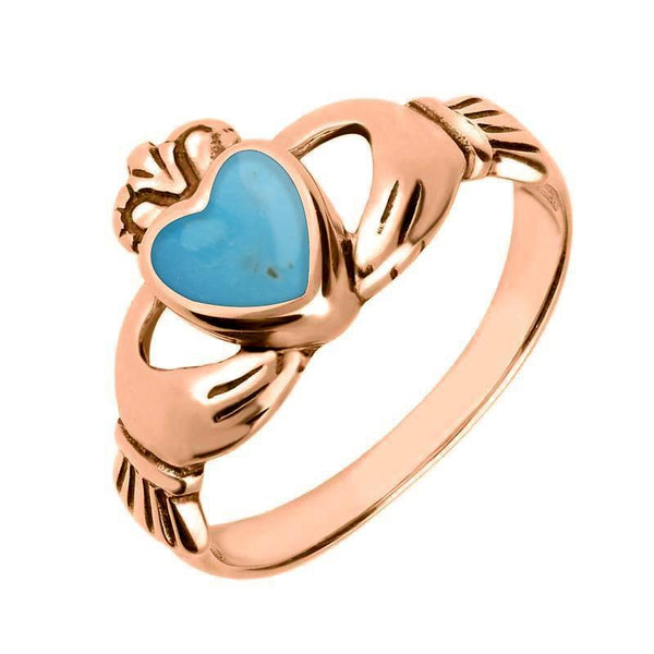 18ct Rose Gold Turquoise Claddagh Set Ring, R074