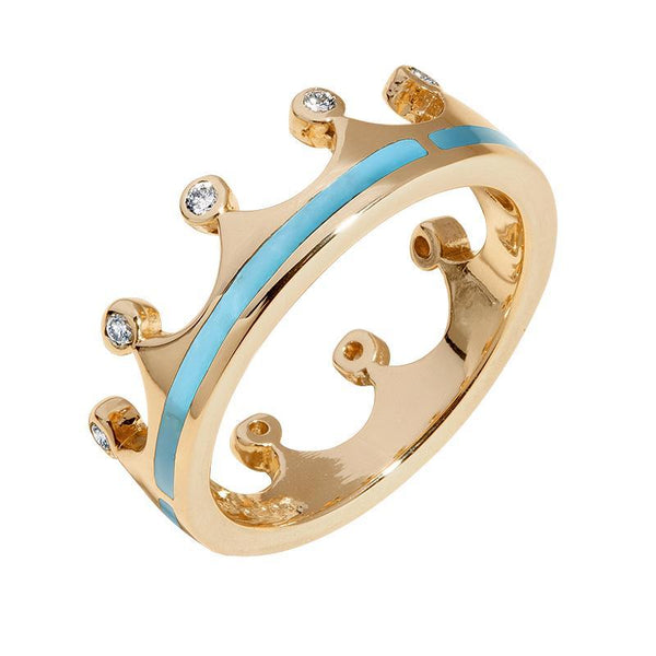 18ct Rose Gold Turquoise Diamond Tiara Band Ring. R1233.