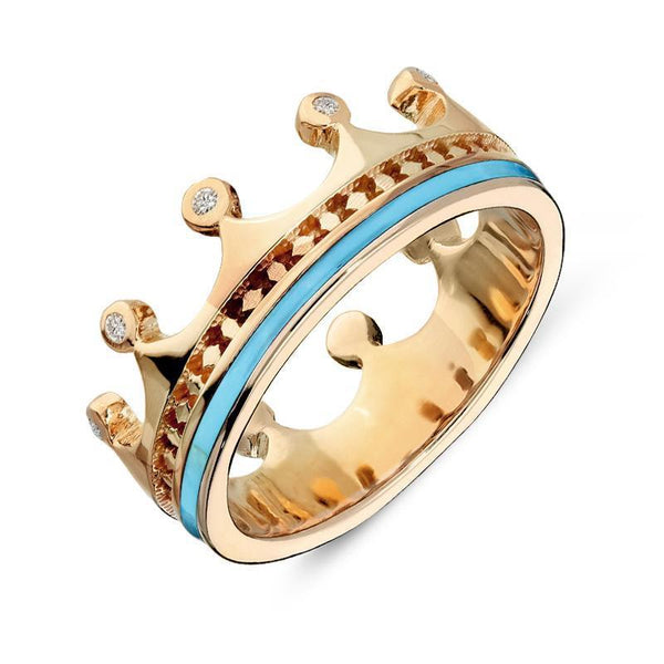 18ct Rose Gold Turquoise Diamond Tiara Patterned Band Ring