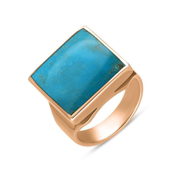 18ct Rose Gold Turquoise Small Square Ring, R603.