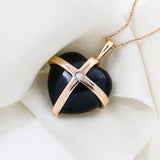 18ct Rose Gold Whitby Jet Diamond Large Cross Heart Necklace, P2652_2