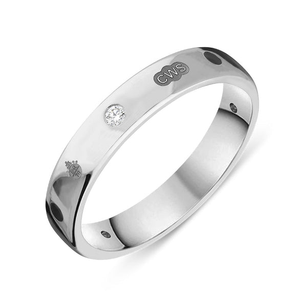 18ct White Gold Whitby Jet Diamond 4mm Wedding Band Ring, R1193_4_JFH