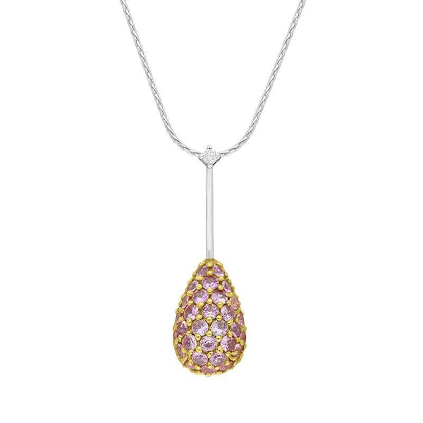 18ct White Gold Pink Sapphire Diamond Pave Set Pear Cluster Necklace RS28