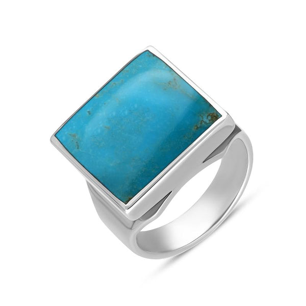 18ct White Gold Turquoise Small Square Ring, R603.