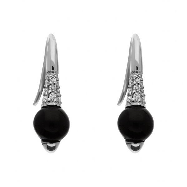 18ct White Gold Whitby Jet 0.13ct Diamond Round Pave Drop Earrings E1672