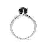 18ct White Gold Whitby Jet 0.16ct Diamond Tapered Shoulder Ring, R1028.