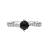 18ct White Gold Whitby Jet 0.16ct Diamond Tapered Shoulder Ring