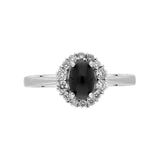 18ct White Gold Whitby Jet 0.25ct Diamond Oval Centre Ring. R1021.