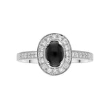 18ct White Gold Whitby Jet 0.54ct Diamond Oval Shoulder Ring. R1014.