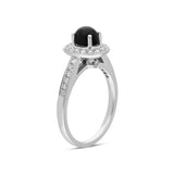 18ct White Gold Whitby Jet 0.54ct Diamond Oval Shoulder Ring. R1014.