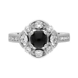 18ct White Gold Whitby Jet 0.72ct Diamond Round Shoulder Ring. R1020.