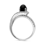 18ct White Gold Whitby Jet 0.89ct Diamond Swirl Top Double Shoulder Ring. R1025.
