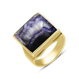 18ct Yellow Gold Blue John Small Square Ring, R603.