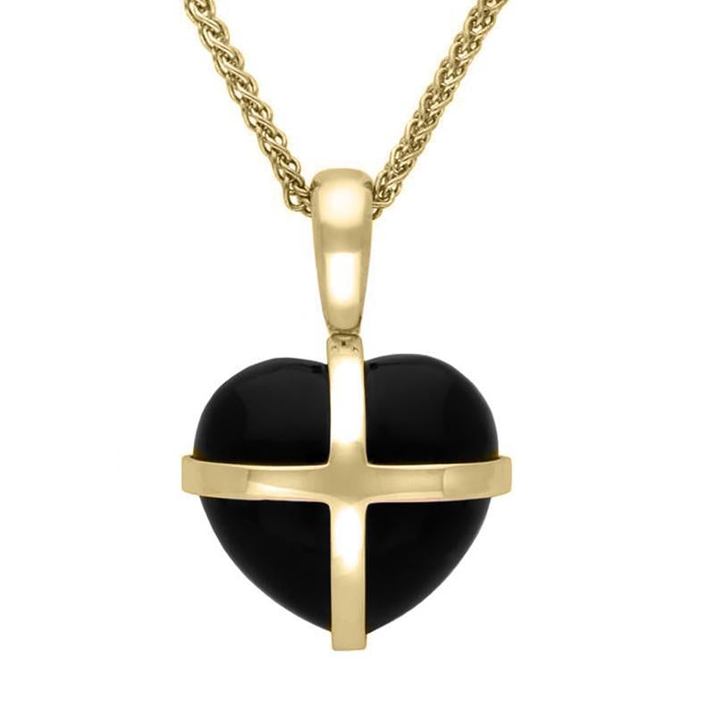 18ct Yellow Gold Whitby Jet Small Cross Heart Necklace P1544