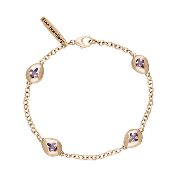 18ct Rose Gold Blue John Oval Fleur De Lis Detail Four Stone Bracelet, B798.