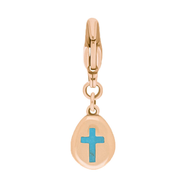18ct Rose Gold Turquoise Pear Shaped Cross Clip Charm, G664.