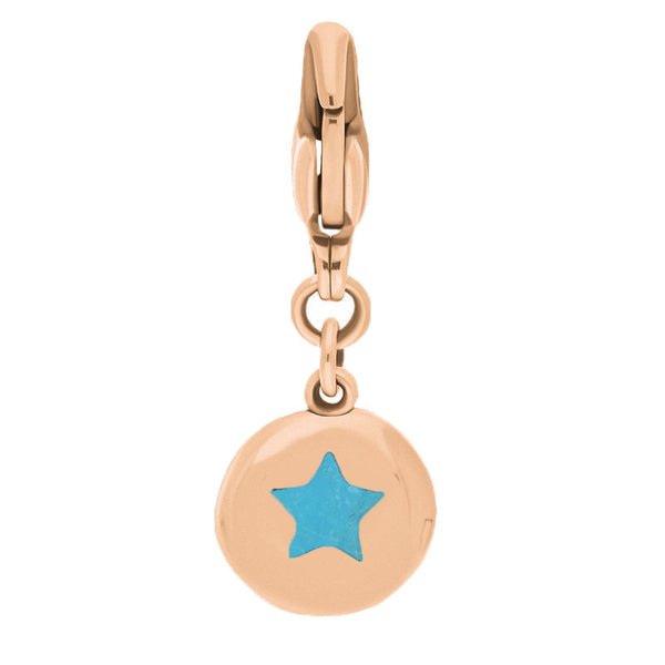 18ct Rose Gold Turquoise Round Shaped Star Clip Charm, G662.