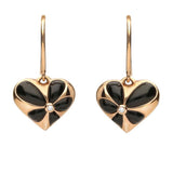 18ct Rose Gold Whitby Jet 0.01ct Diamond Heart Drop Earrings E2051