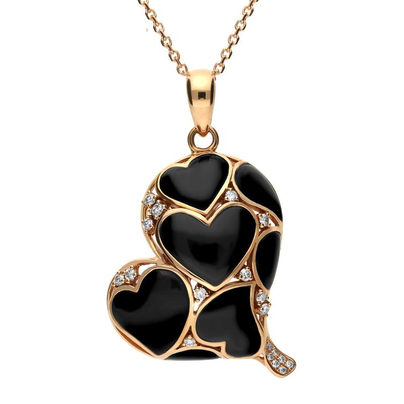 18ct Rose Gold Whitby Jet Diamond Inlaid Heart Necklace, P1702