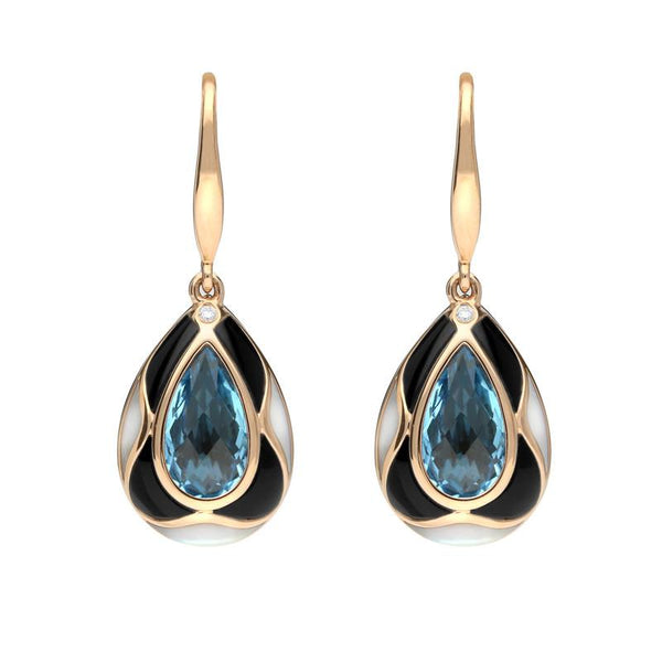 18ct Rose Gold Whitby Jet Diamond Topaz Mother of Pearl Drop Earrings E2291