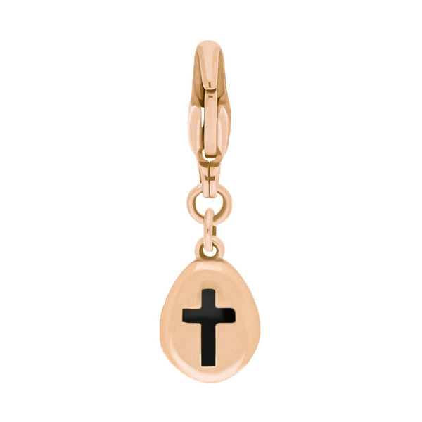 18ct Rose Gold Whitby Jet Pear Shaped Cross Clip Charm, G664.