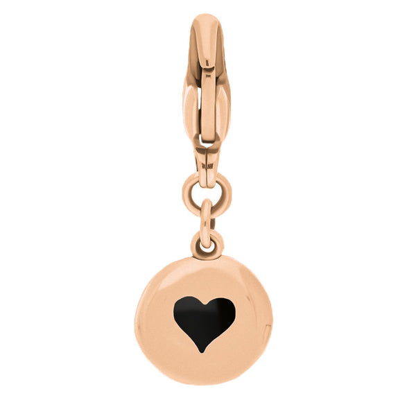 18ct Rose Gold Whitby Jet Round Shaped Heart Clip Charm, G665.
