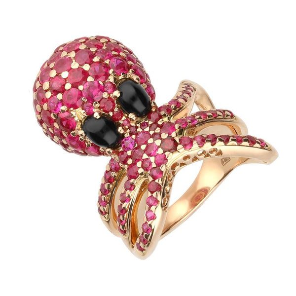 18ct Rose Gold Whitby Jet Ruby Octopus Ring PTV163
