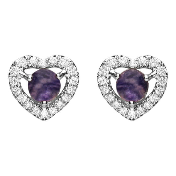 18ct White Gold Blue John 0.33ct Diamond Heart Stud Earrings E2252