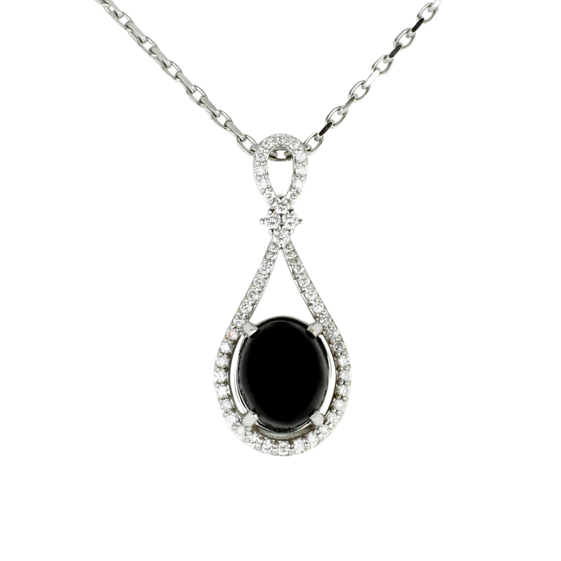 18ct White Gold Whitby Jet 0.24ct Diamond Loop Necklace P2194