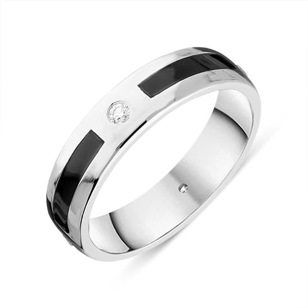18ct White Gold Whitby Jet Diamond 5mm Patterned Wedding Band Ring R1195_5