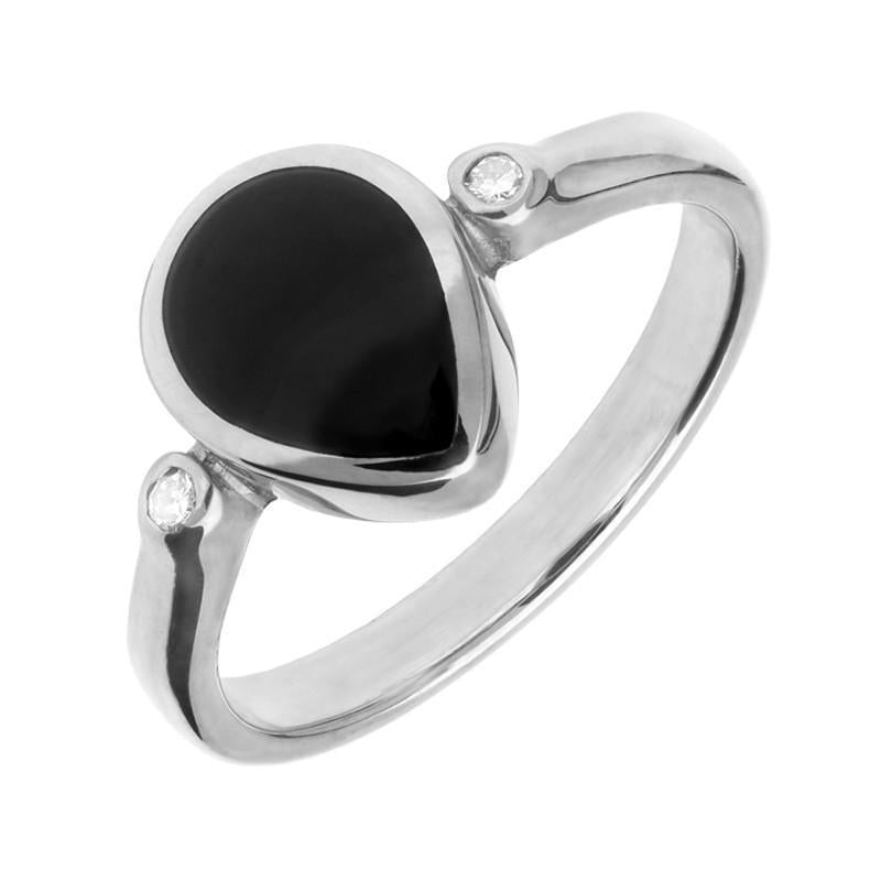 18ct White Gold Whitby Jet 0.04ct Diamond Pear Ring R393
