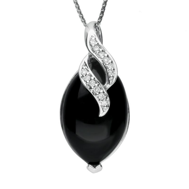 18ct White Gold Whitby Jet 0.06ct Diamond Marquise Twist Necklace P1704