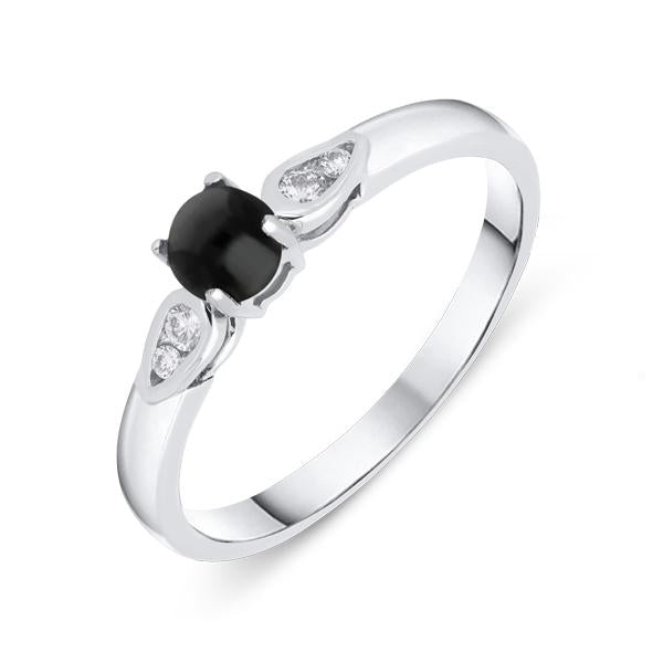 18ct White Gold Whitby Jet 0.10ct Diamond Shoulders Ring. R882.