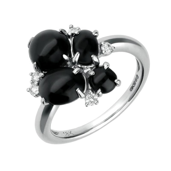 18ct White Gold Whitby Jet 0.09ct Diamond 4 Stone Cluster Ring, R764