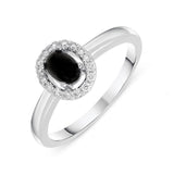 18ct White Gold Whitby Jet 0.12ct Diamond Cluster Ring, R1157.