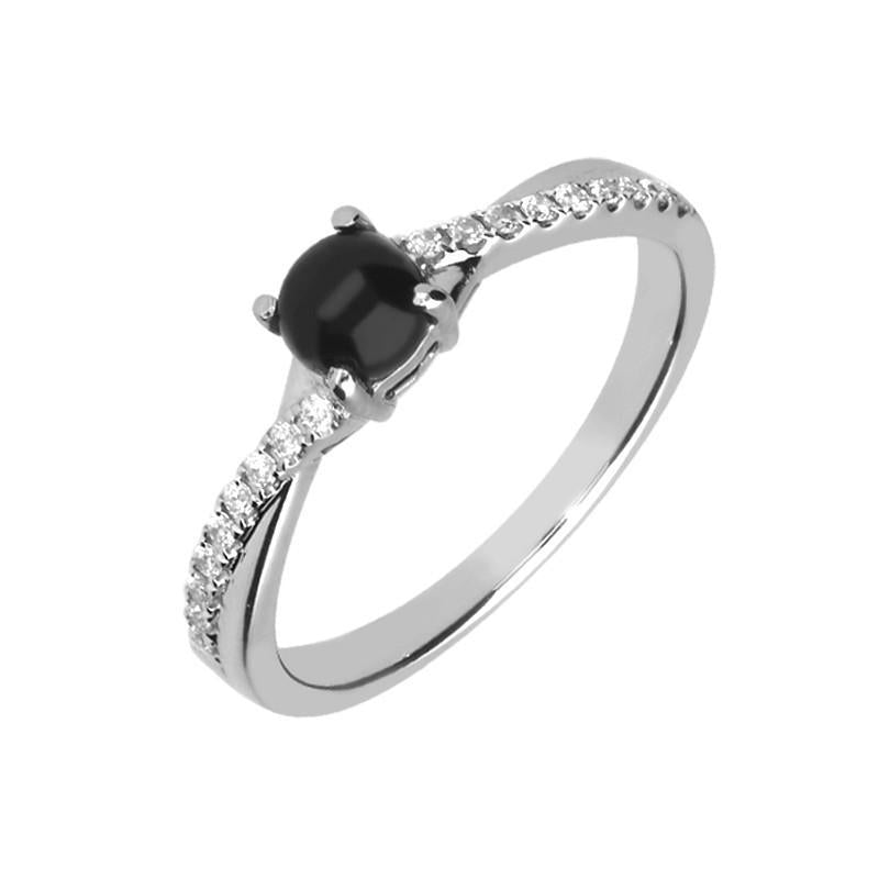 18ct White Gold Whitby Jet 0.13 Carat Diamond Twisted Shoulder Ring R1009